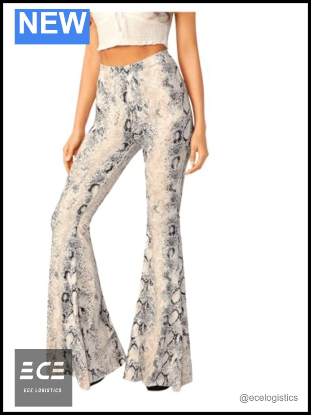 Snakeskin Print Bell Bottom Pants Stretchy High Rise Flared Casual Work Wear
